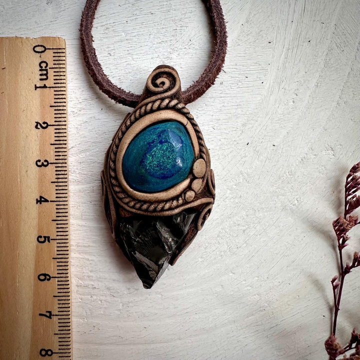 Shungite and Azurite Malachite Pendant Necklace - FairyGardenGlow