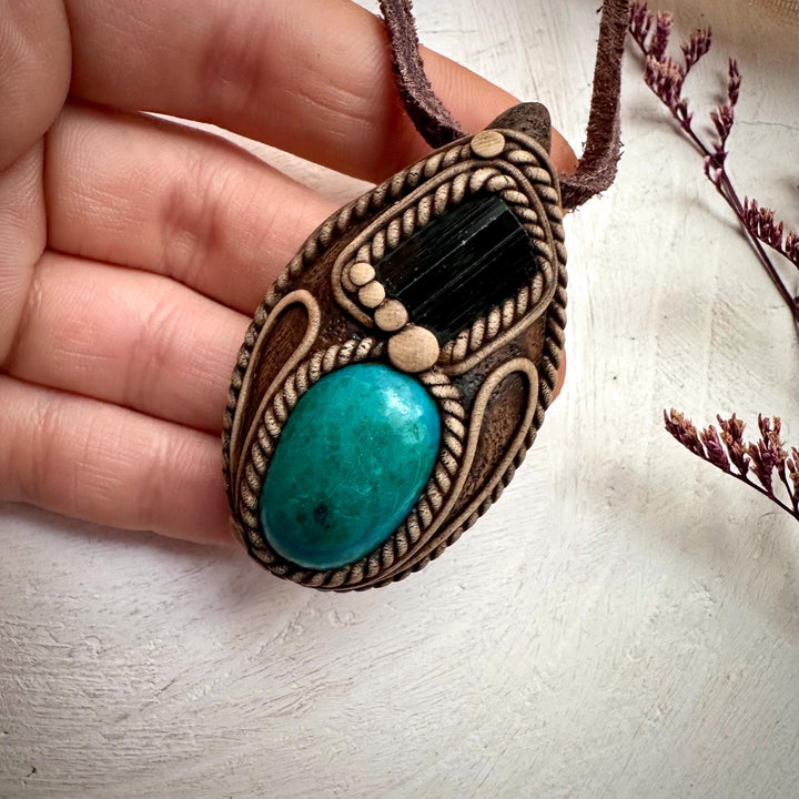 Atacama Opal and Green Tourmaline Pendant Necklace - FairyGardenGlow
