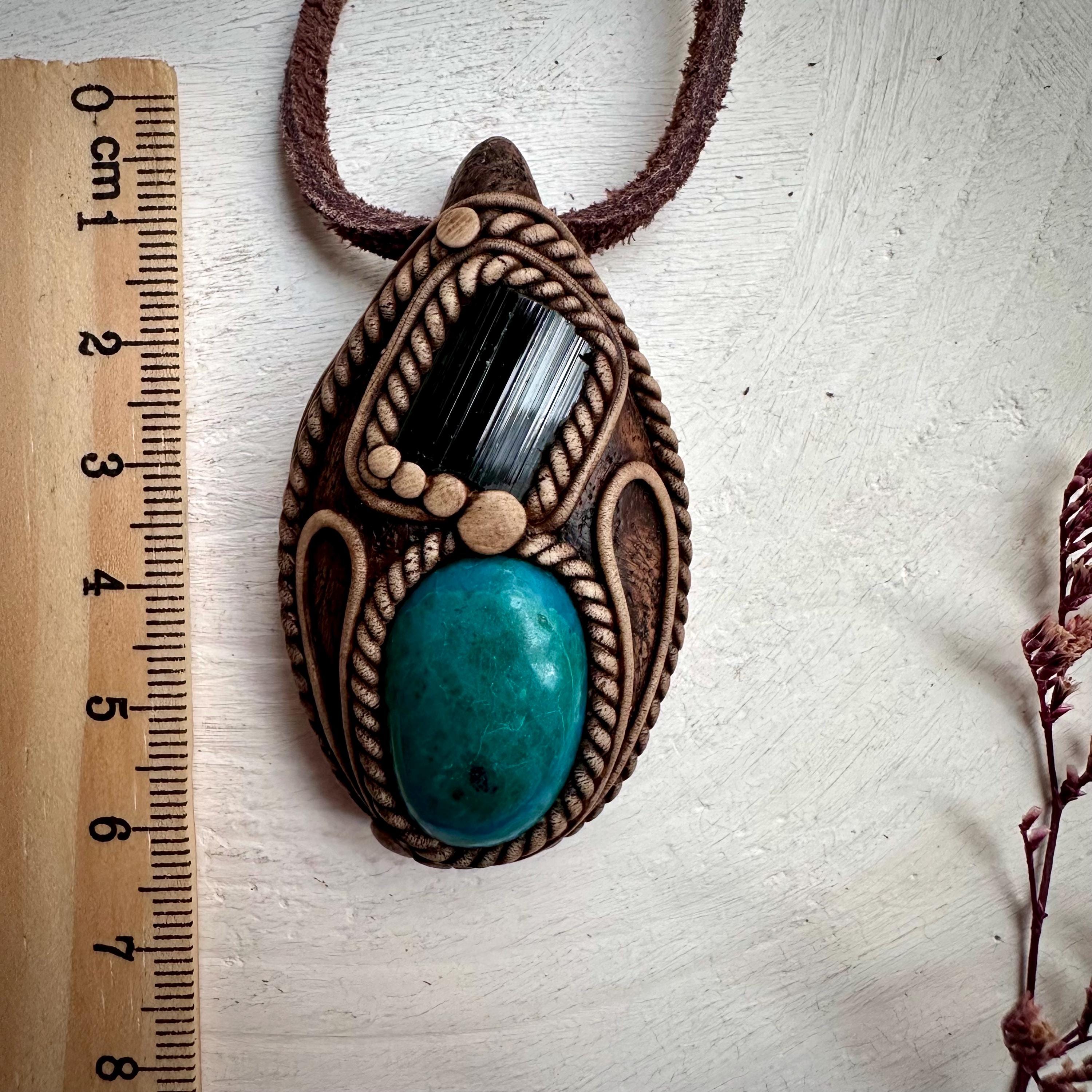 Atacama Opal and Green Tourmaline Pendant Necklace - FairyGardenGlow