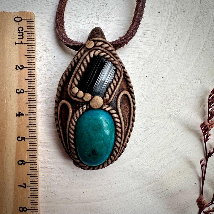 Atacama Opal and Green Tourmaline Pendant Necklace - FairyGardenGlow
