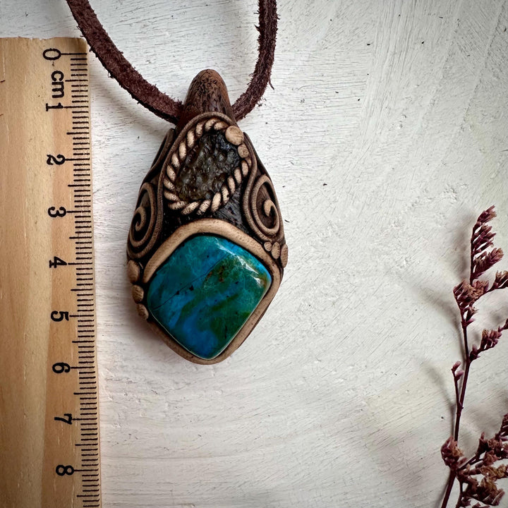 Atacama Opal and Moldavite Pendant Necklace - FairyGardenGlow