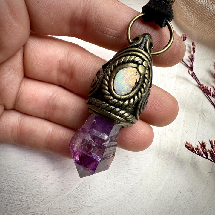Amethyst Point and Boulder Opal Necklace - FairyGardenGlow