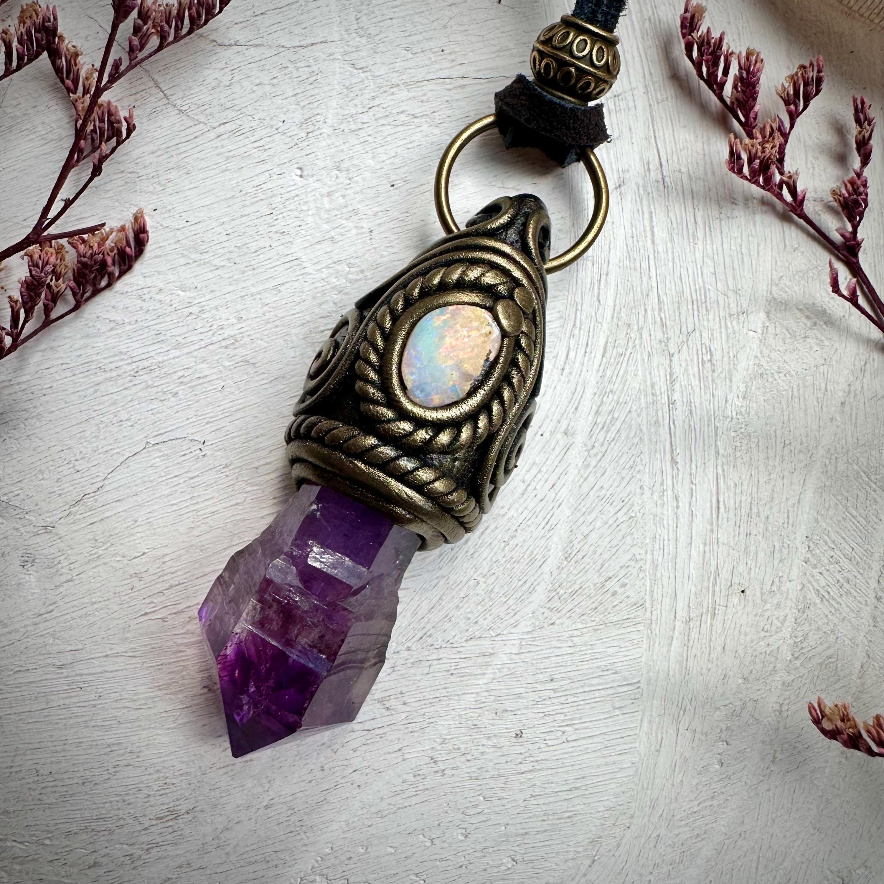 Amethyst Point and Boulder Opal Necklace - FairyGardenGlow