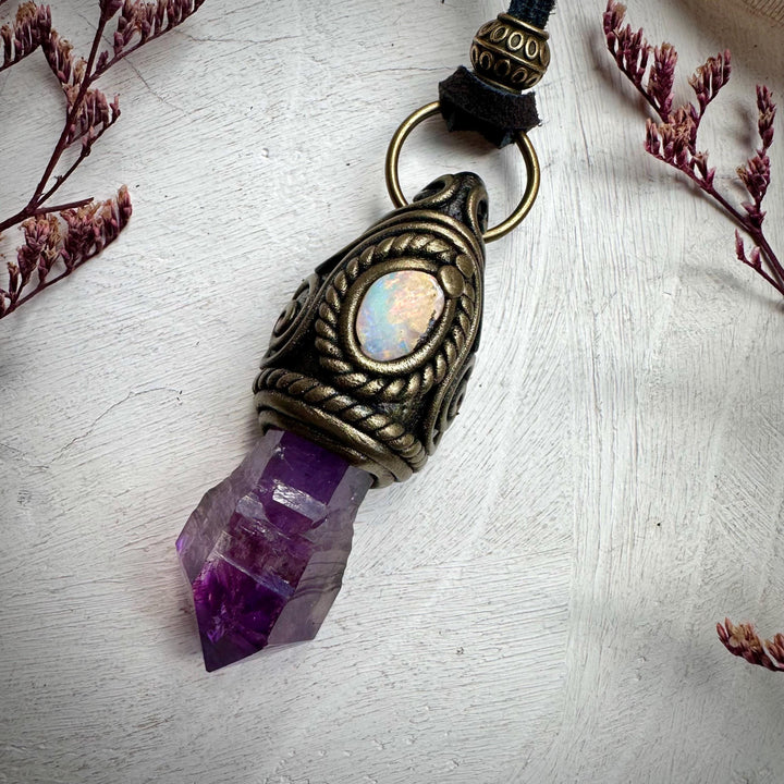Amethyst Point and Boulder Opal Necklace - FairyGardenGlow