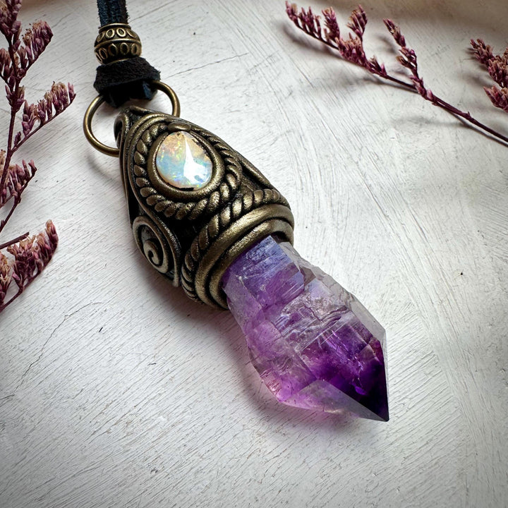 Amethyst Point and Boulder Opal Necklace - FairyGardenGlow