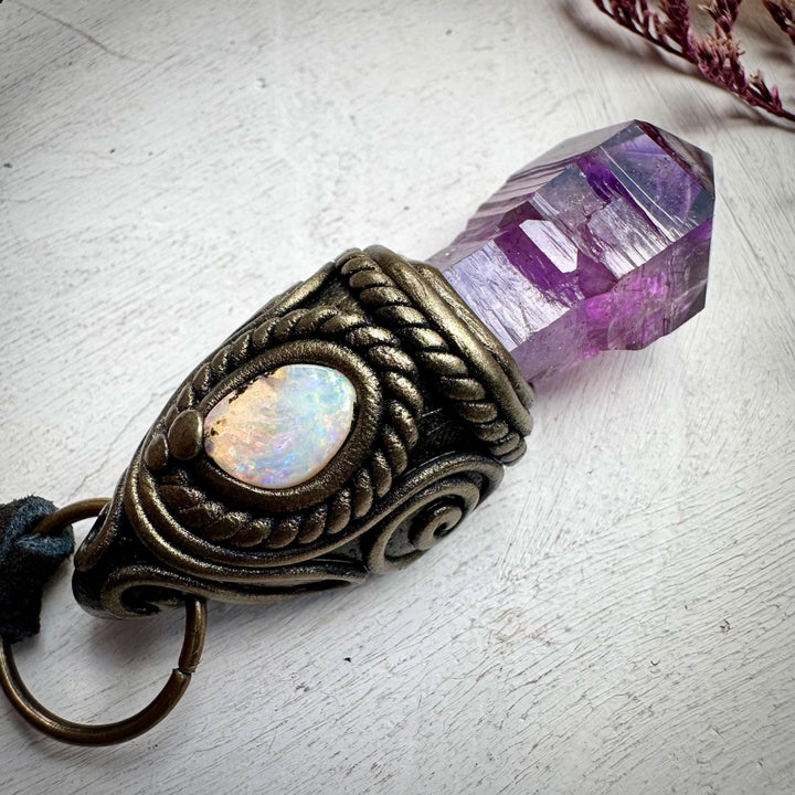 Amethyst Point and Boulder Opal Necklace - FairyGardenGlow