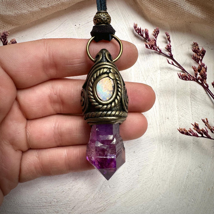 Amethyst Point and Boulder Opal Necklace - FairyGardenGlow