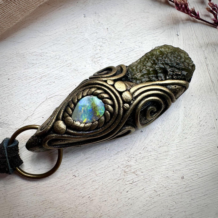 Moldavite and Boulder Opal Necklace - FairyGardenGlow