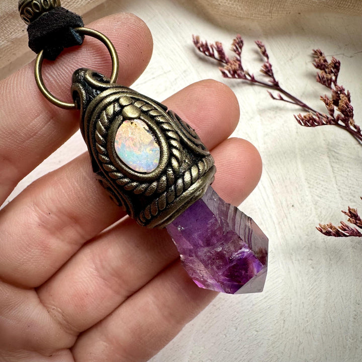 Amethyst Point and Boulder Opal Necklace - FairyGardenGlow