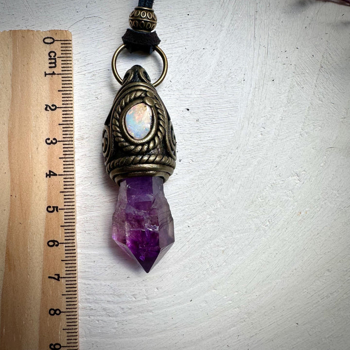 Amethyst Point and Boulder Opal Necklace - FairyGardenGlow