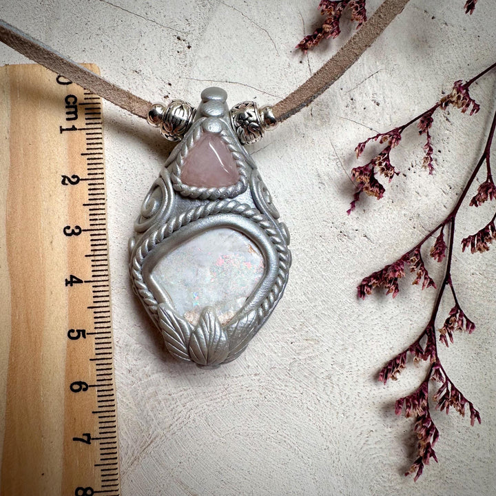 Raw Australian Opal and Rose Quartz Necklace - FairyGardenGlow