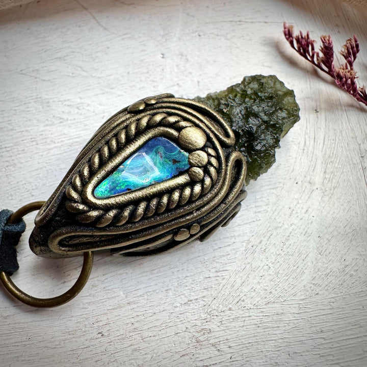 Moldavite and Boulder Opal Necklace - FairyGardenGlow