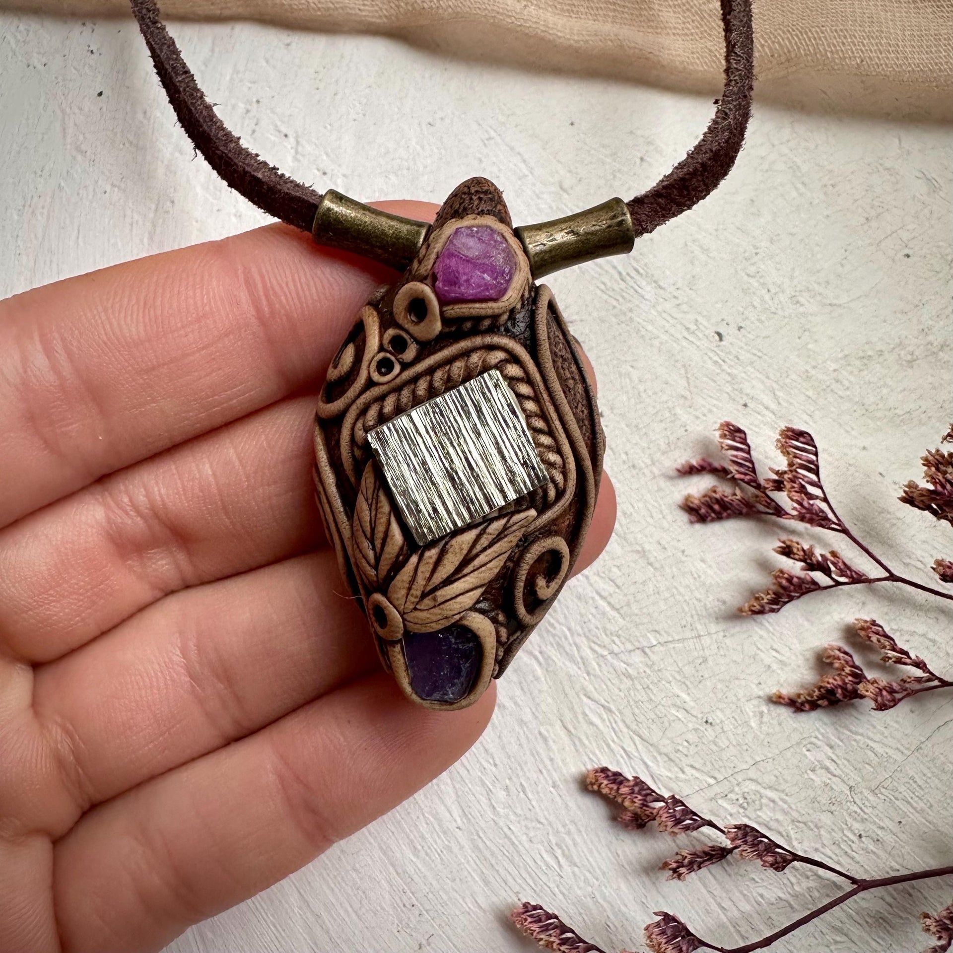 Pyrite Ruby and Tanzanite Necklace - FairyGardenGlow