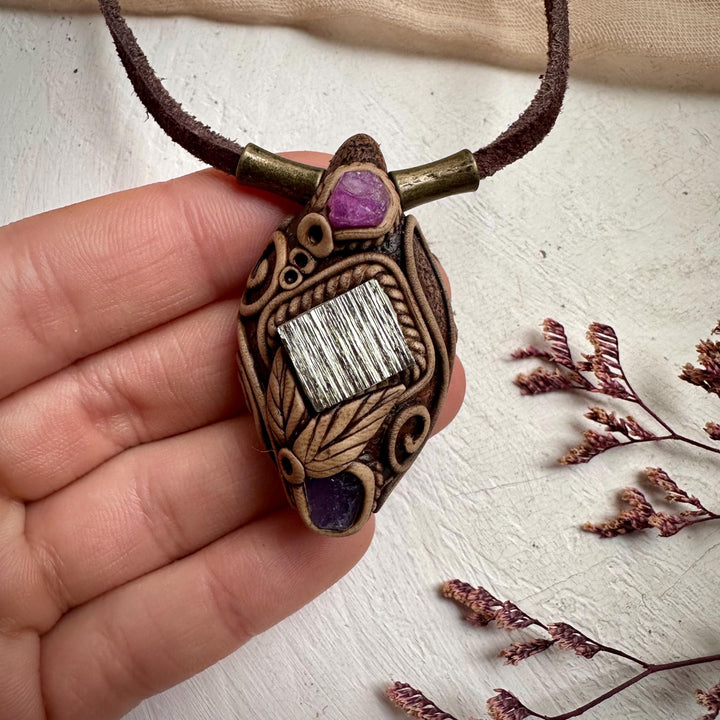 Pyrite Ruby and Tanzanite Necklace - FairyGardenGlow
