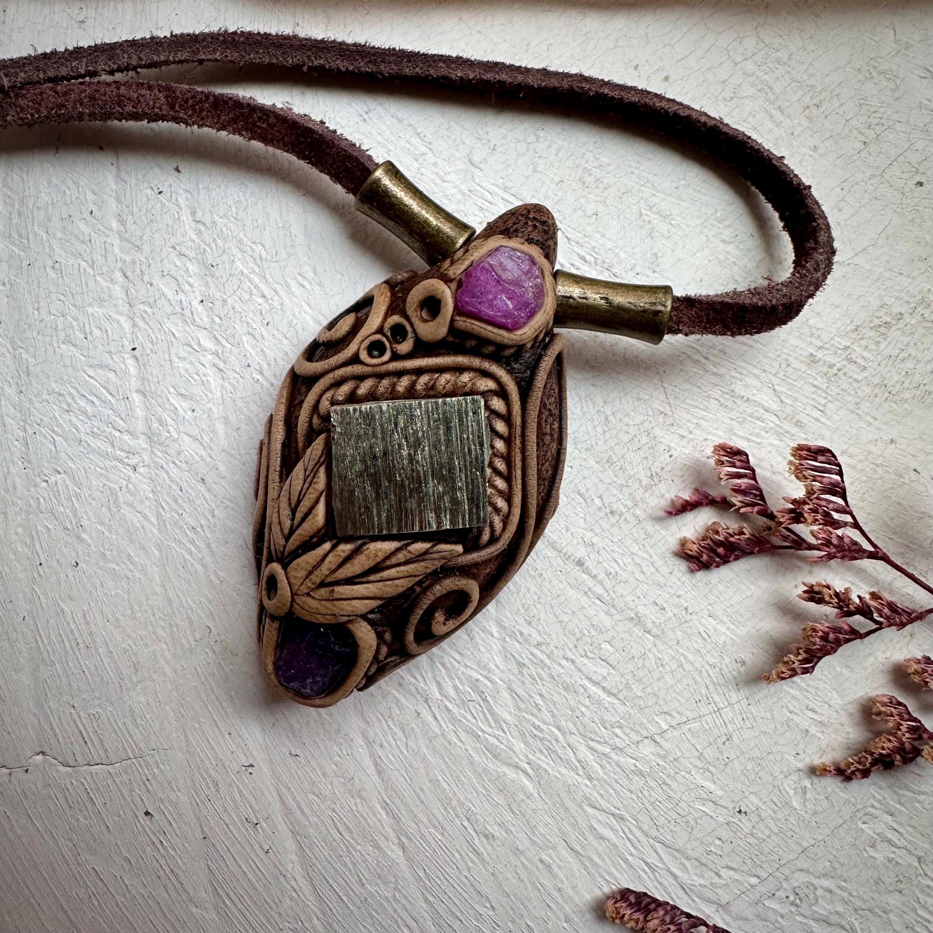 Pyrite Ruby and Tanzanite Necklace - FairyGardenGlow