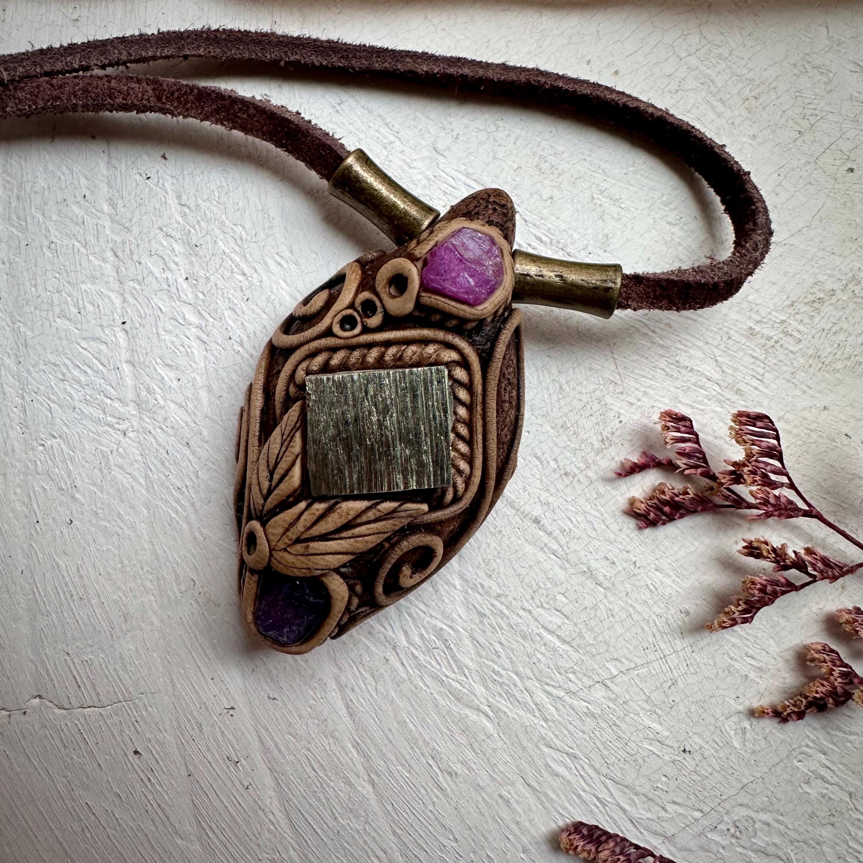 Pyrite Ruby and Tanzanite Necklace - FairyGardenGlow