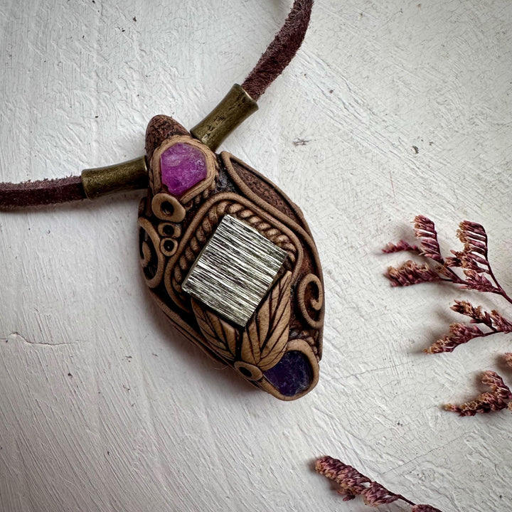 Pyrite Ruby and Tanzanite Necklace - FairyGardenGlow