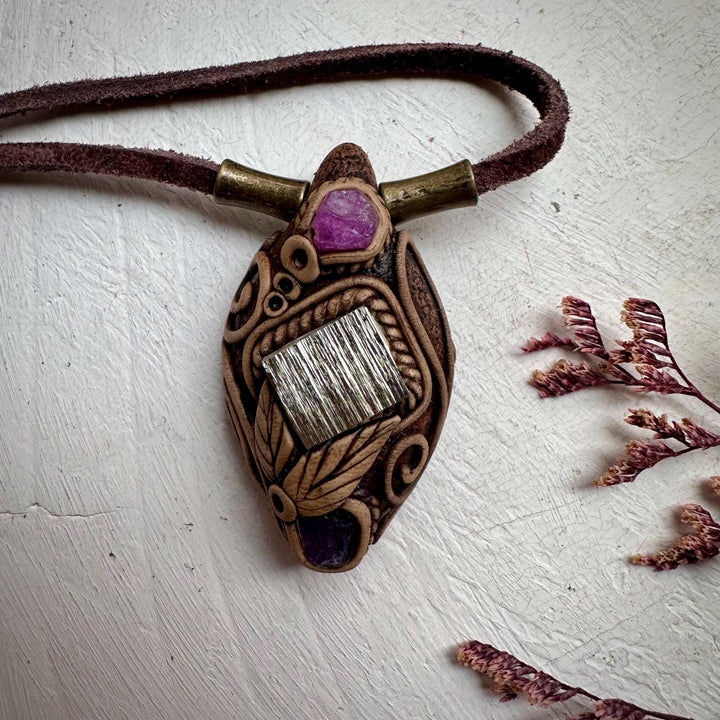 Pyrite Ruby and Tanzanite Necklace - FairyGardenGlow