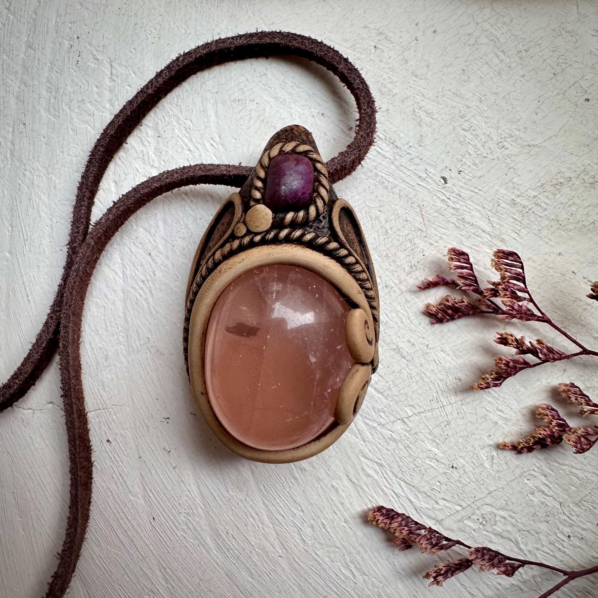 Rose Quartz and Ruby Necklace - FairyGardenGlow