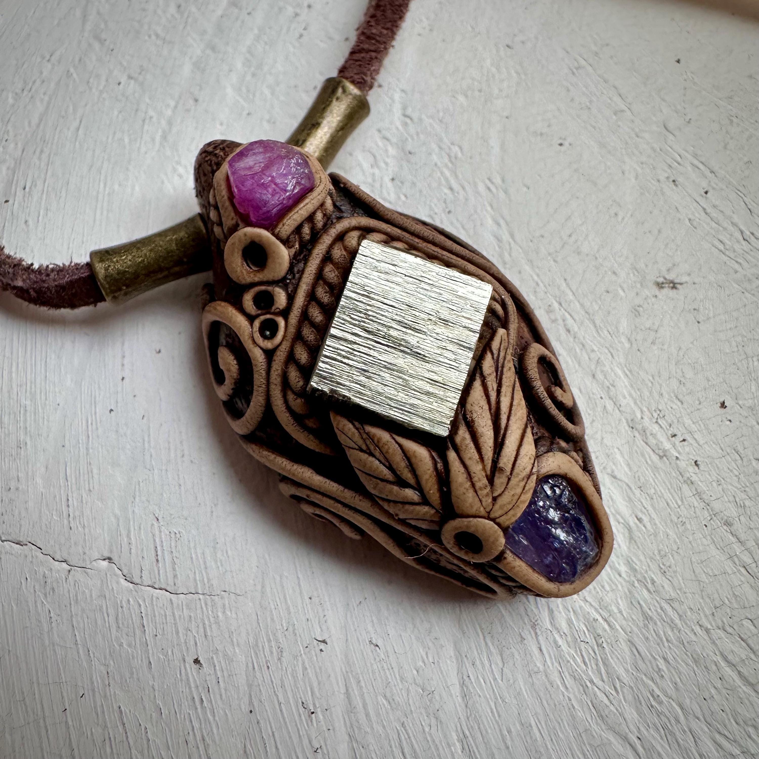 Pyrite Ruby and Tanzanite Necklace - FairyGardenGlow