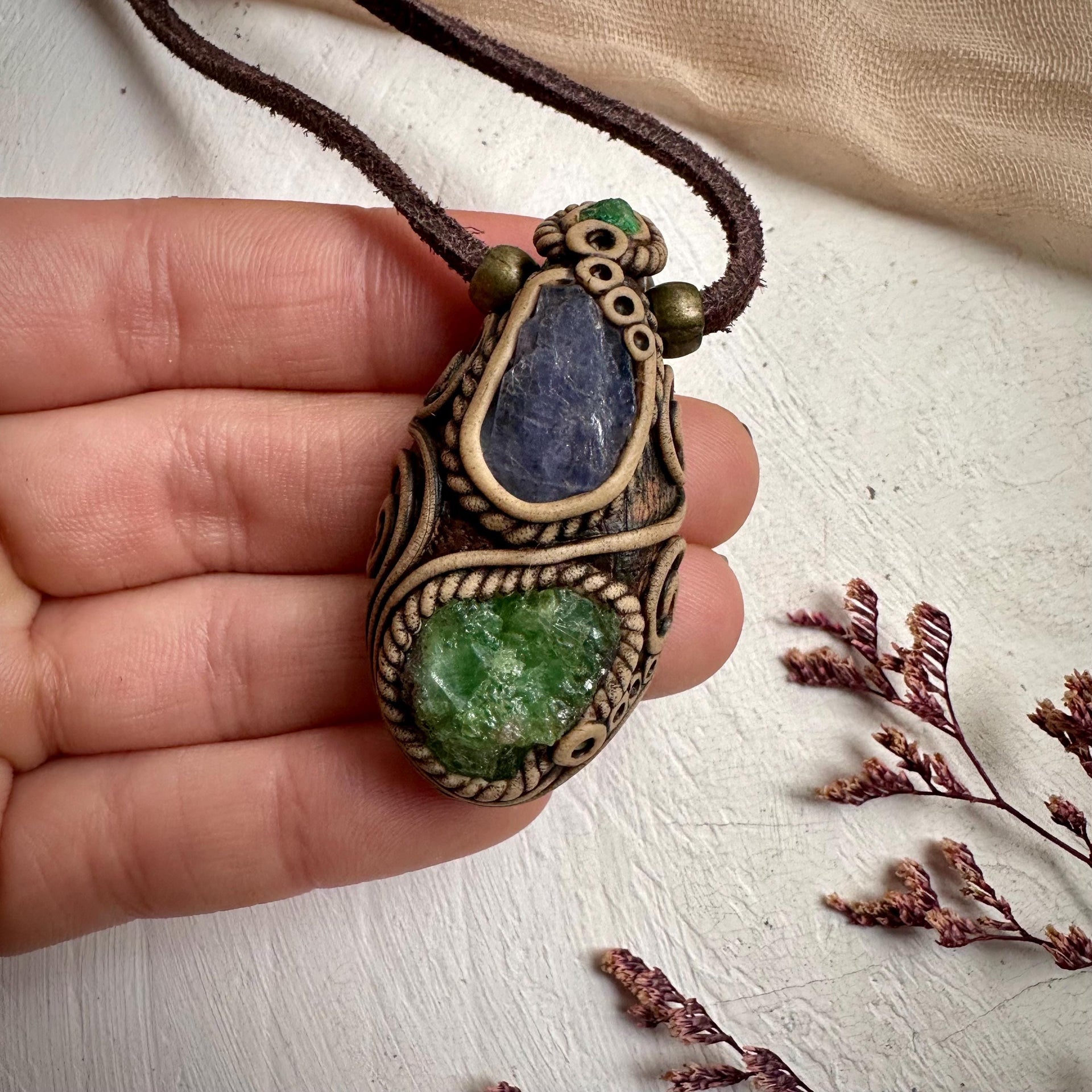 Tsavorite Tanzanite and Emerald Necklace - FairyGardenGlow
