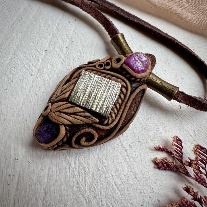 Pyrite Ruby and Tanzanite Necklace - FairyGardenGlow