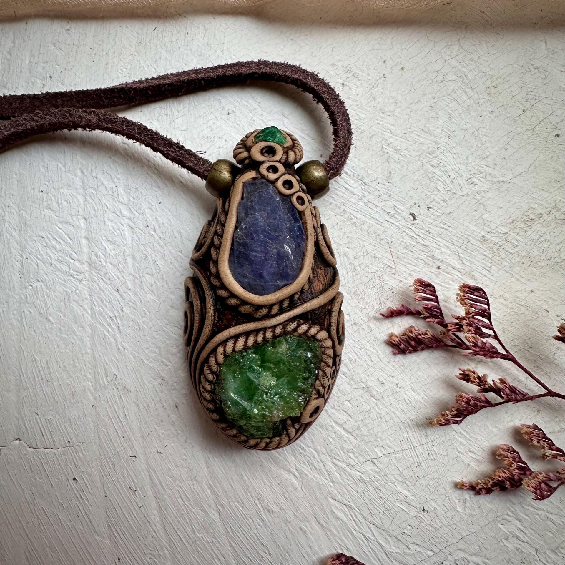 Tsavorite Tanzanite and Emerald Necklace - FairyGardenGlow