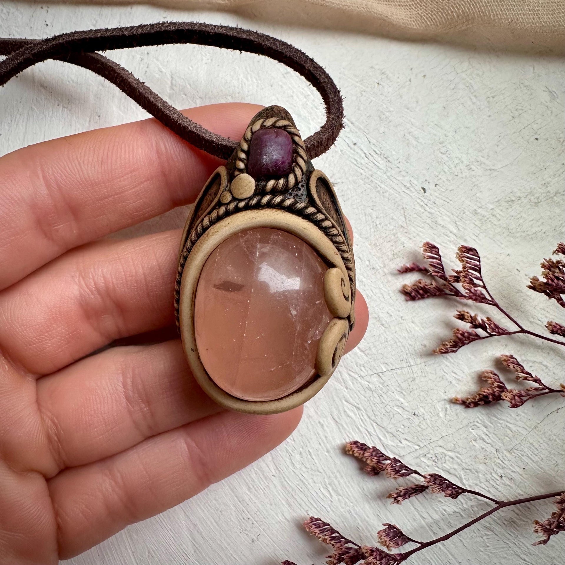 Rose Quartz and Ruby Necklace - FairyGardenGlow