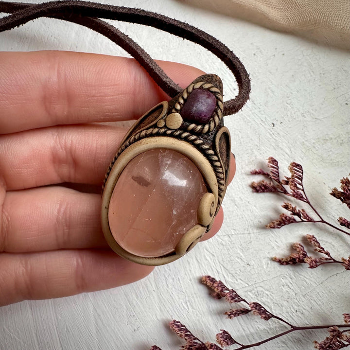 Rose Quartz and Ruby Necklace - FairyGardenGlow