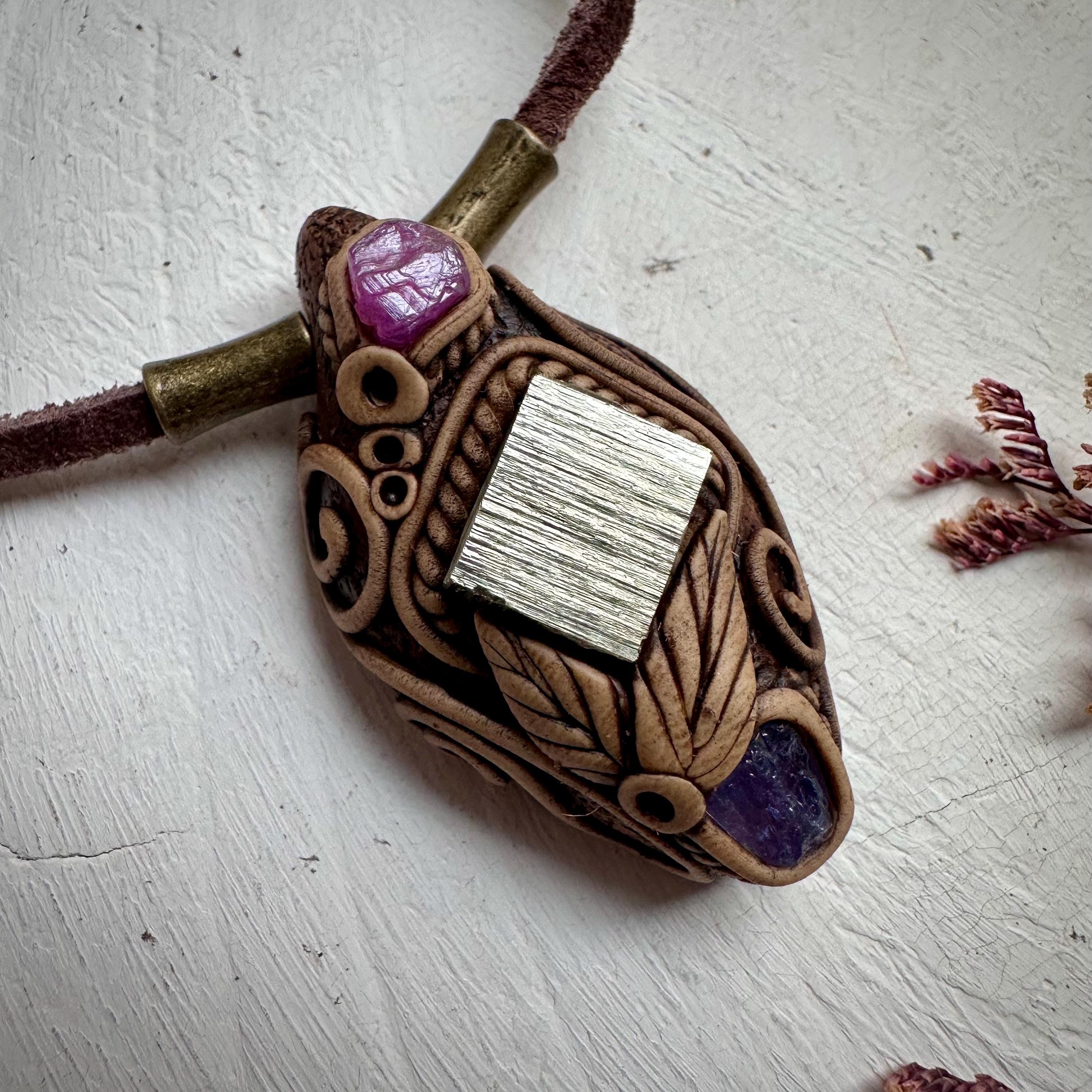 Pyrite Ruby and Tanzanite Necklace - FairyGardenGlow