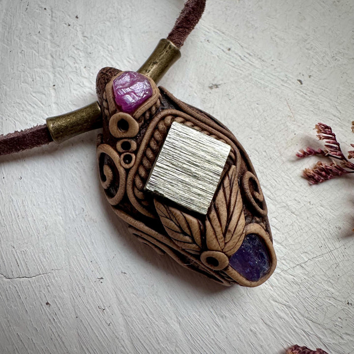 Pyrite Ruby and Tanzanite Necklace - FairyGardenGlow