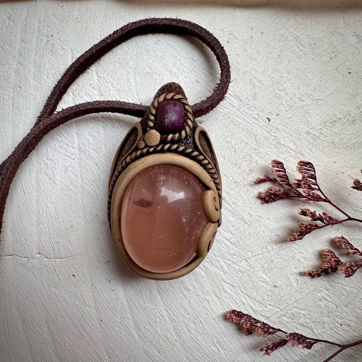 Rose Quartz and Ruby Necklace - FairyGardenGlow