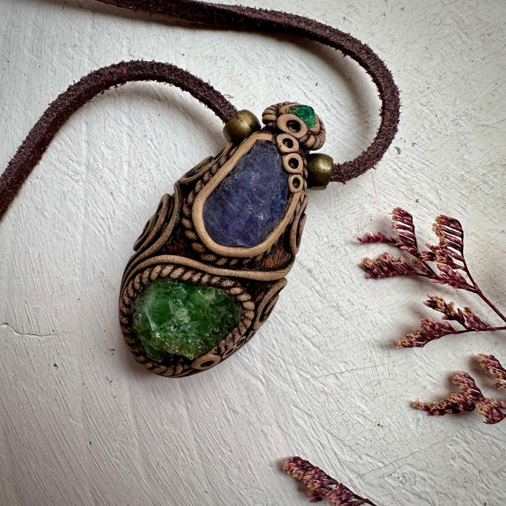 Tsavorite Tanzanite and Emerald Necklace - FairyGardenGlow