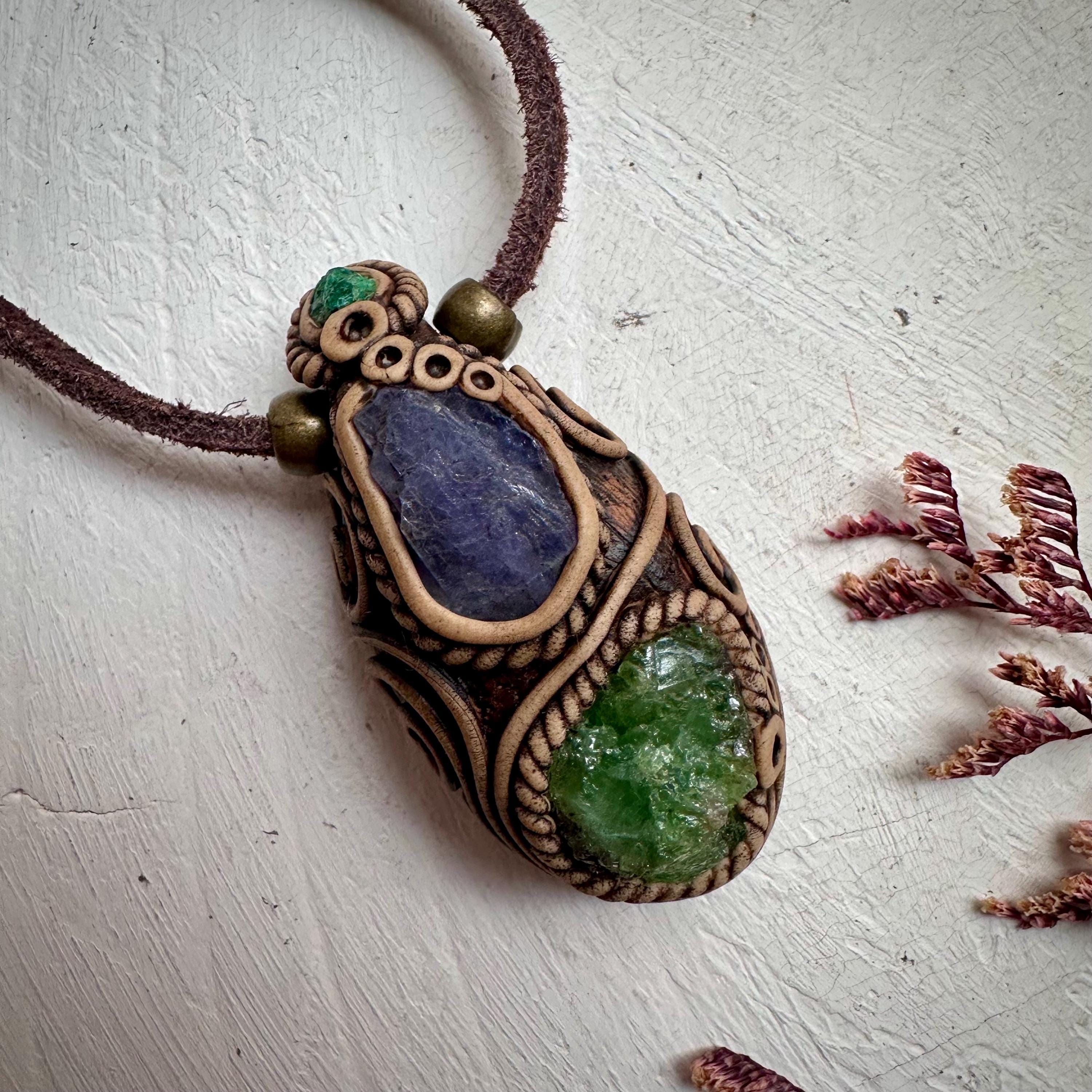 Tsavorite Tanzanite and Emerald Necklace - FairyGardenGlow