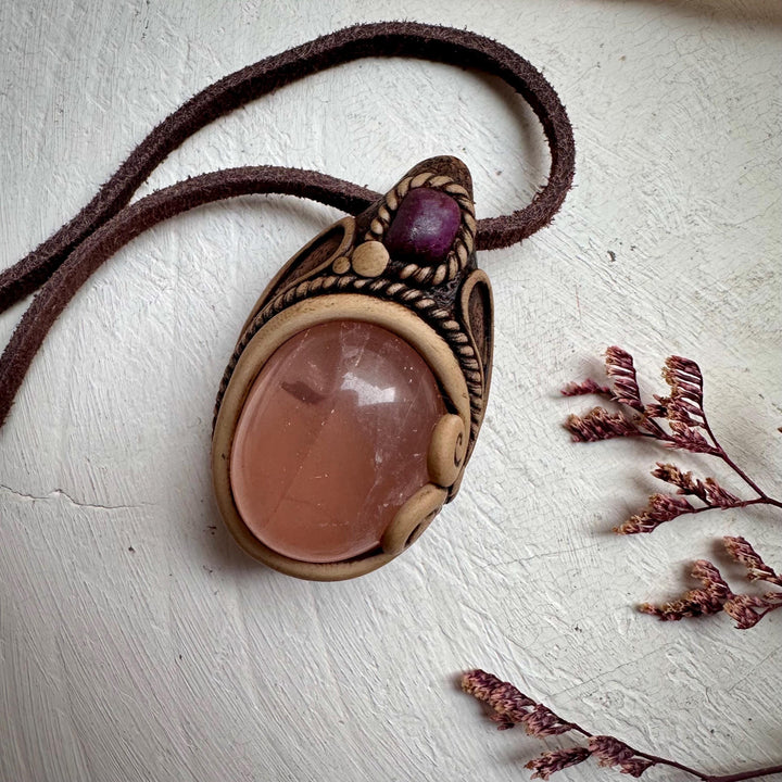 Rose Quartz and Ruby Necklace - FairyGardenGlow