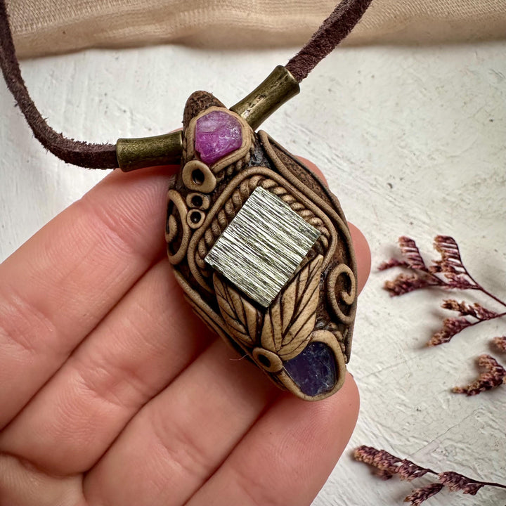 Pyrite Ruby and Tanzanite Necklace - FairyGardenGlow