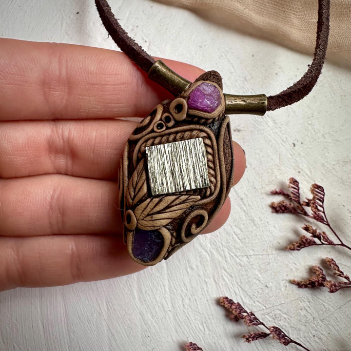 Pyrite Ruby and Tanzanite Necklace - FairyGardenGlow