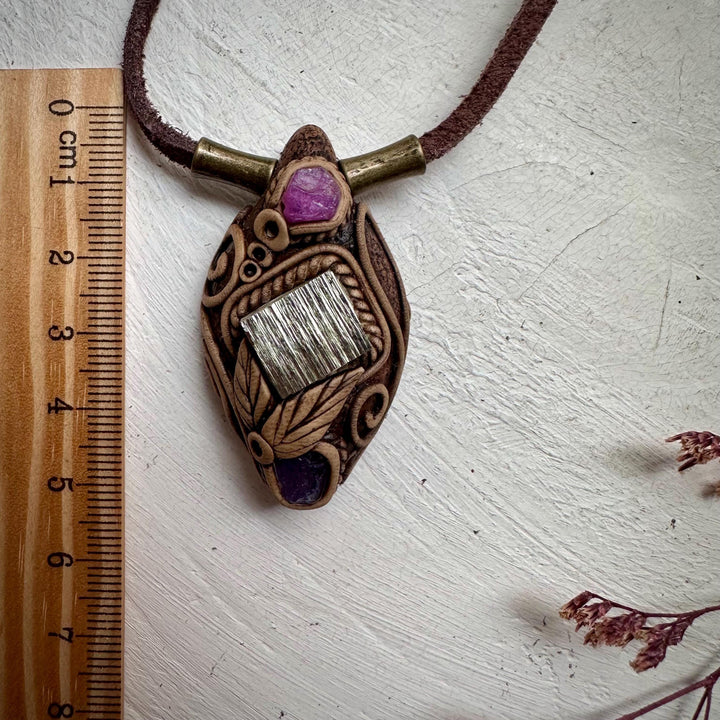 Pyrite Ruby and Tanzanite Necklace - FairyGardenGlow