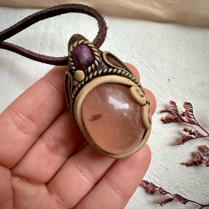 Rose Quartz and Ruby Necklace - FairyGardenGlow