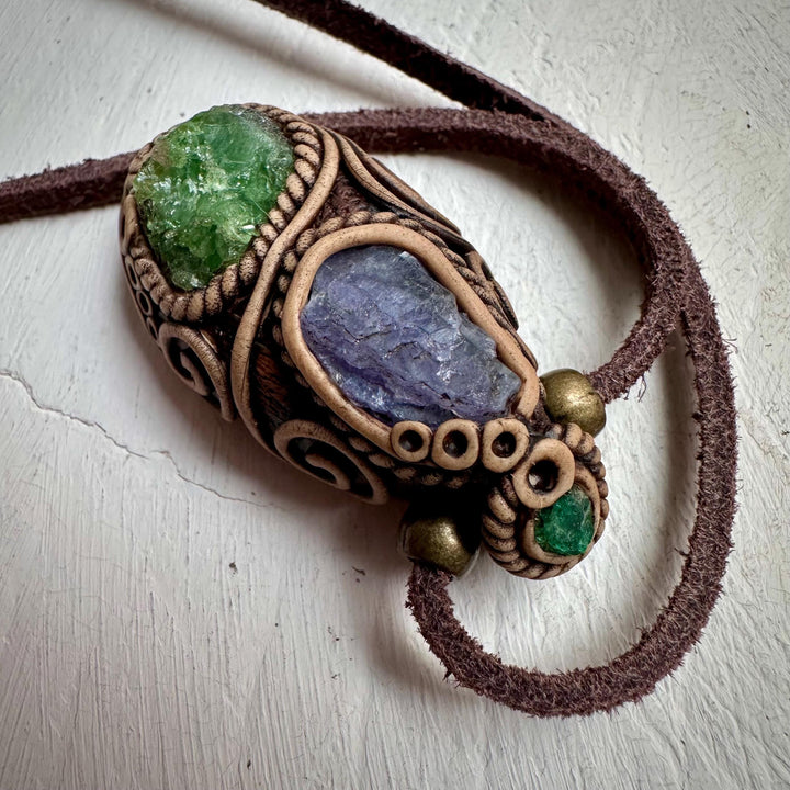 Tsavorite Tanzanite and Emerald Necklace - FairyGardenGlow