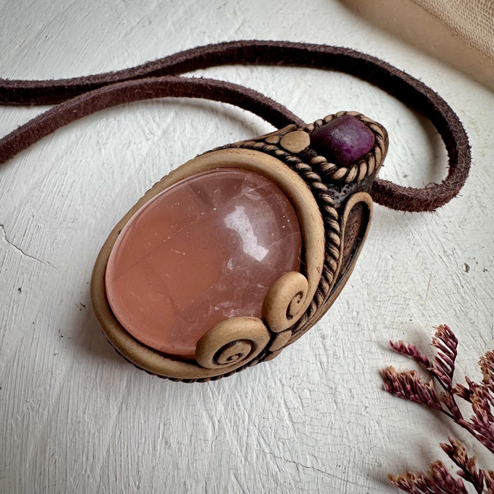 Rose Quartz and Ruby Necklace - FairyGardenGlow