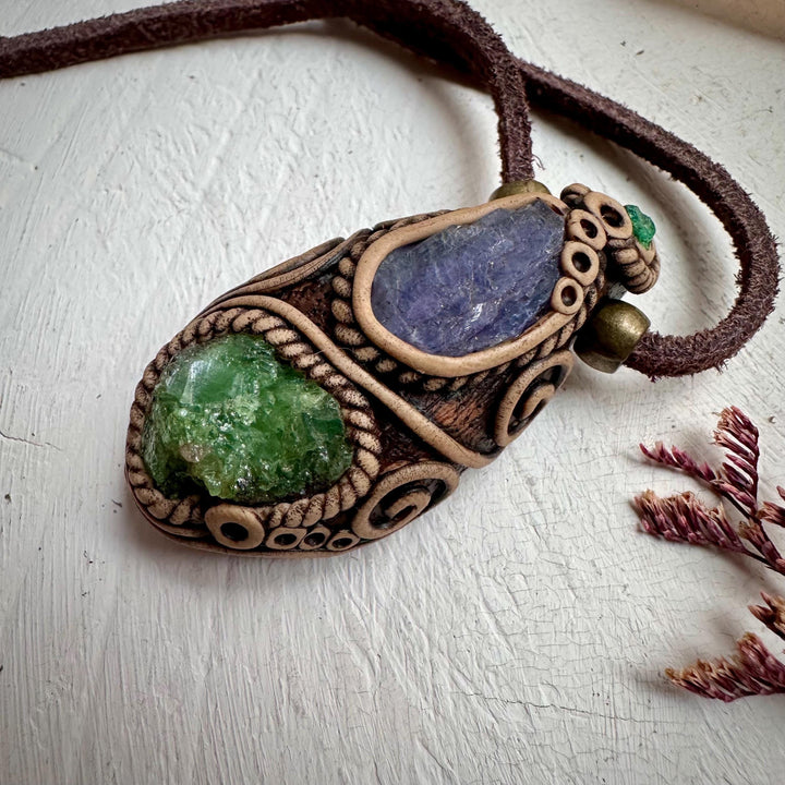 Tsavorite Tanzanite and Emerald Necklace - FairyGardenGlow