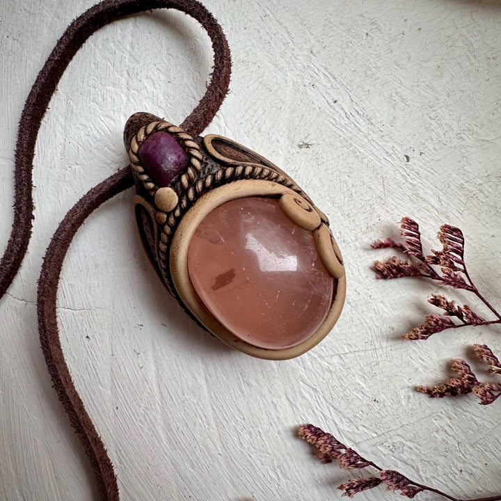 Rose Quartz and Ruby Necklace - FairyGardenGlow