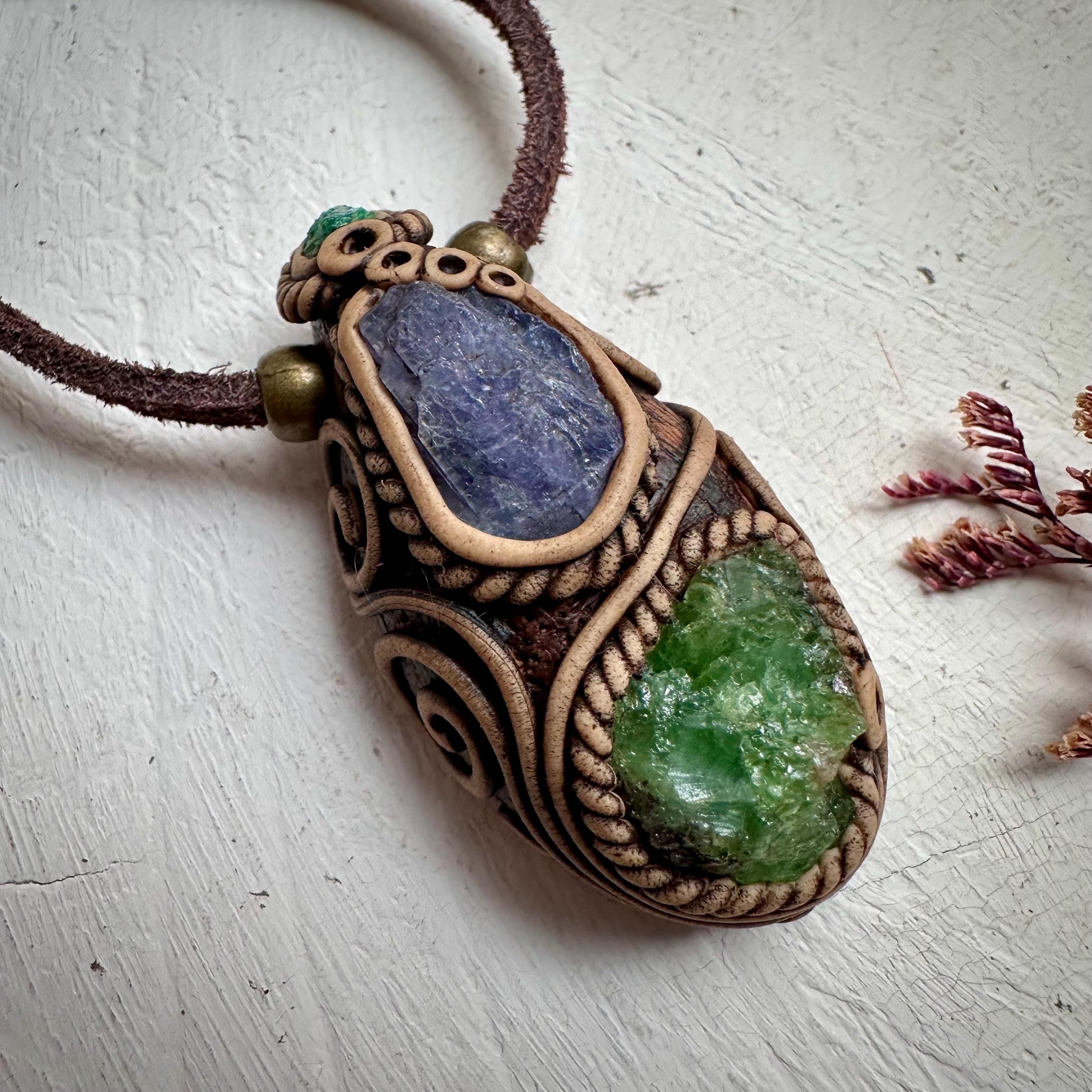 Tsavorite Tanzanite and Emerald Necklace - FairyGardenGlow