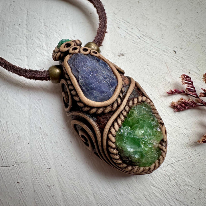 Tsavorite Tanzanite and Emerald Necklace - FairyGardenGlow