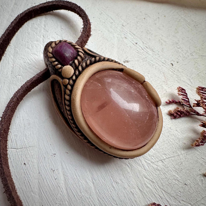 Rose Quartz and Ruby Necklace - FairyGardenGlow