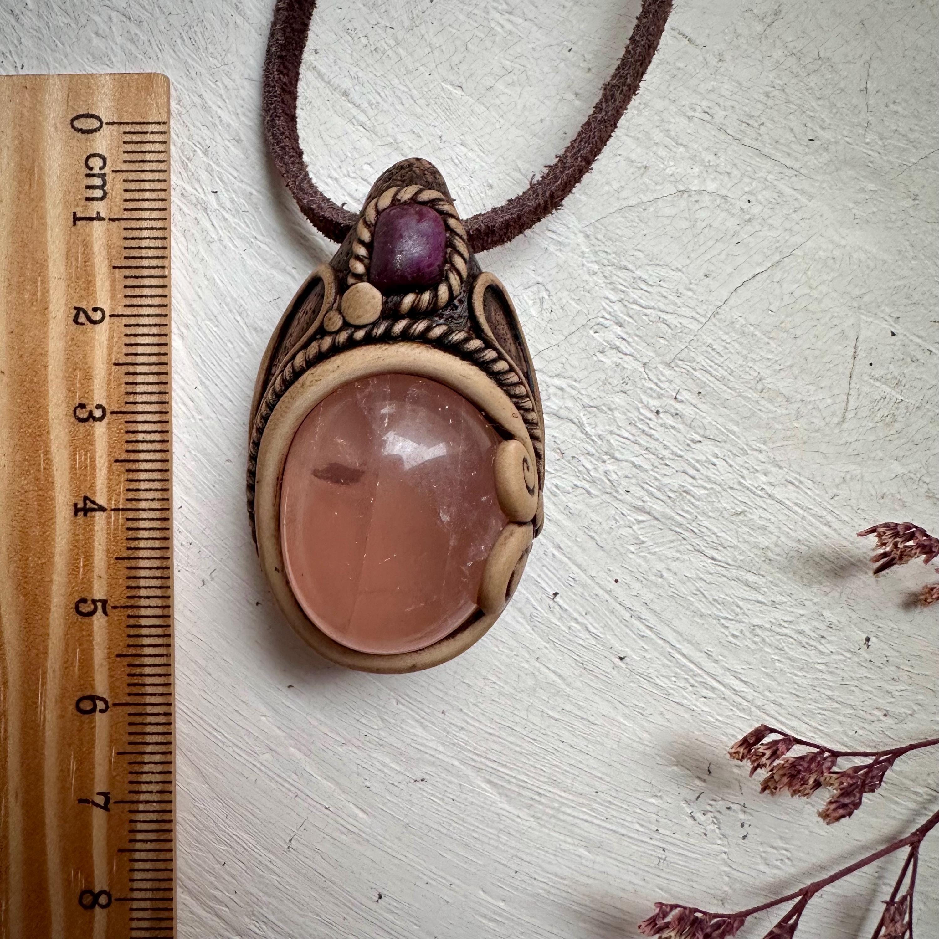 Rose Quartz and Ruby Necklace - FairyGardenGlow