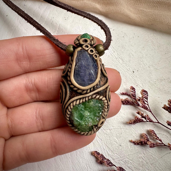 Tsavorite Tanzanite and Emerald Necklace - FairyGardenGlow
