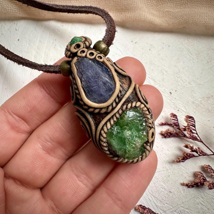 Tsavorite Tanzanite and Emerald Necklace - FairyGardenGlow