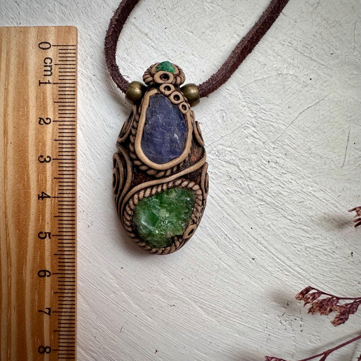 Tsavorite Tanzanite and Emerald Necklace - FairyGardenGlow